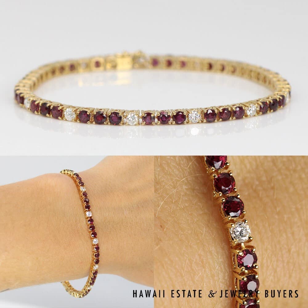 14K Yellow Gold Diamond and Ruby Tennis Bracelet SIZE 6.25 #071122-01