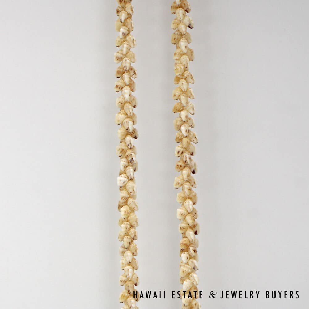 Single-Strand Ni'ihau Shell Lei: Pikake Momi Lenalena 62 inches #2778-19 - Image 6