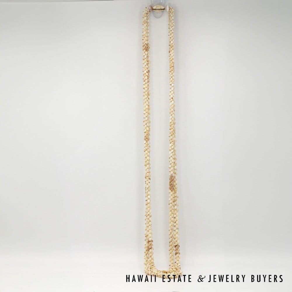 Double Strand Ni'ihau Shell Lei: Pikake Momi 51 inches #SC2017-01 - Image 12