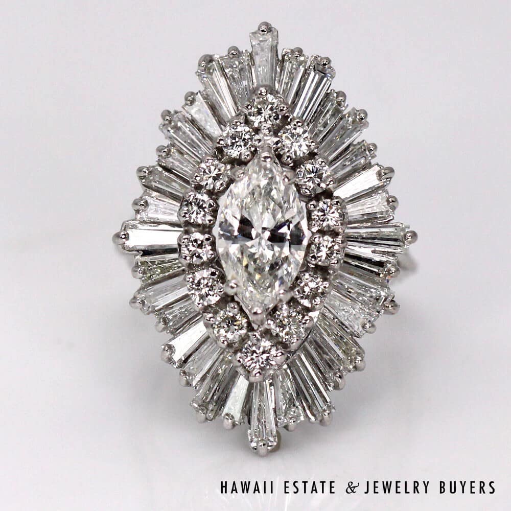 Platinum 3.25ctw Marquis Diamond Ballerina Ring SIZE 4.5 #DH0224-01 - Image 2