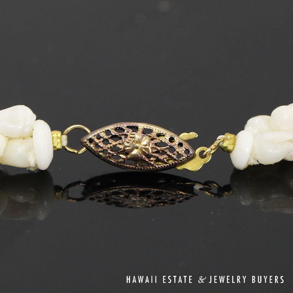 Ni'ihau Shell Choker Necklace with Earrings: Pupu Momi Ke'oke'o 16" #3280-02 - Image 4