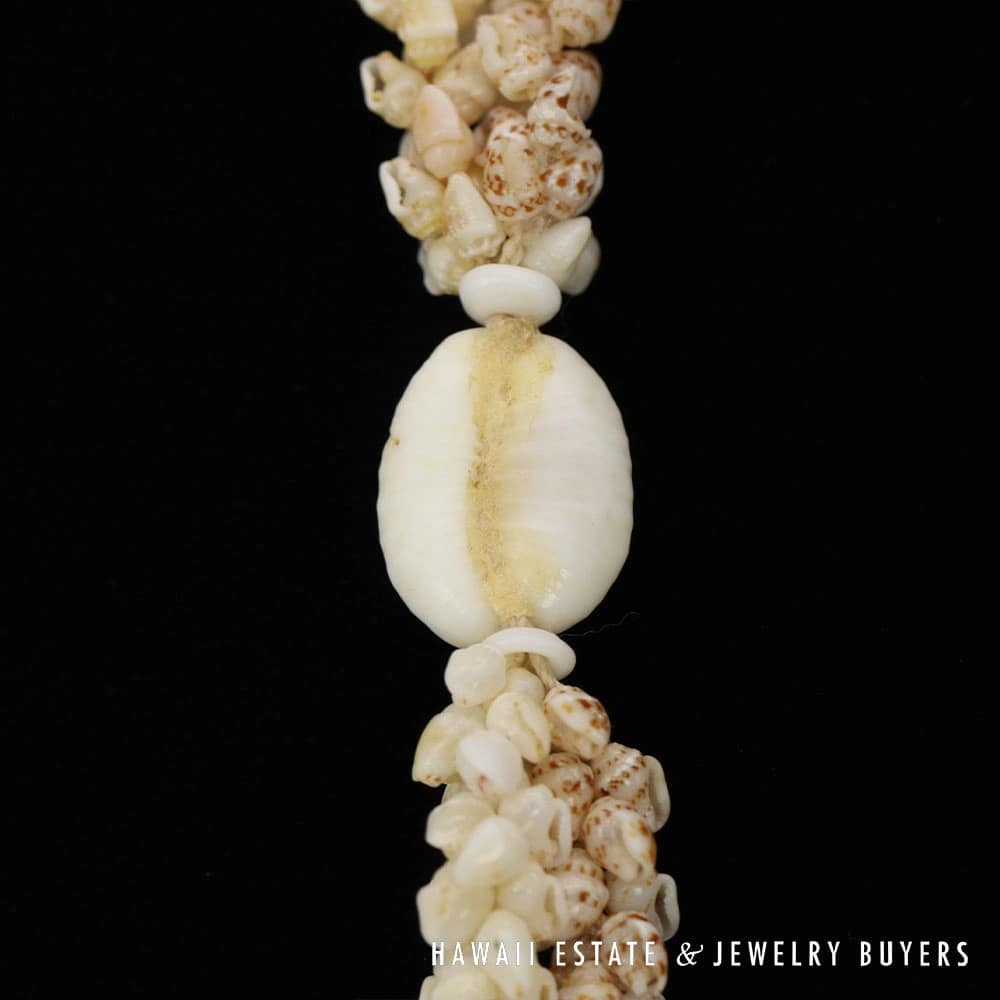 Three-Strand Ni'ihau Shell Lei: 38 inch Kipona Pikake Momi. - Image 13