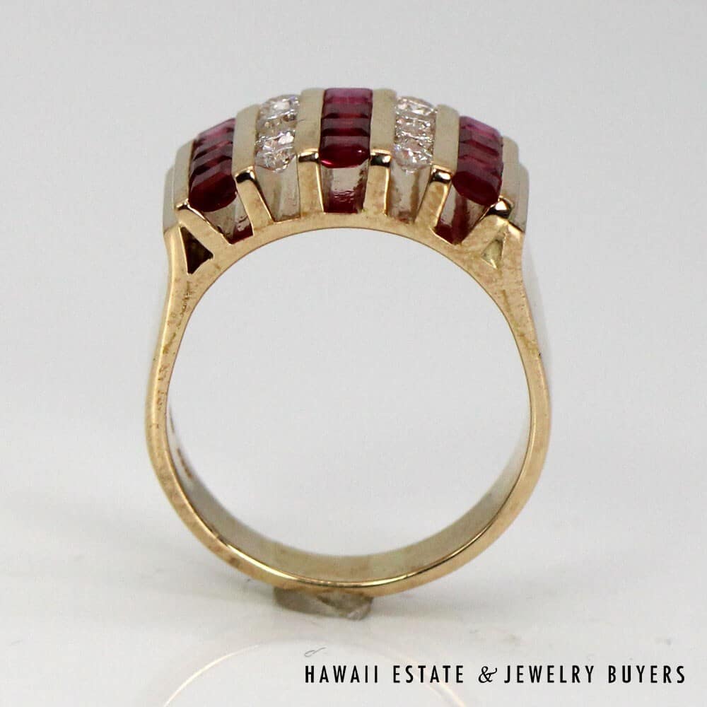 14K Yellow Gold Ruby and Diamond Channel Set Ring SIZE 7.5 #SC021722-01 - Image 7