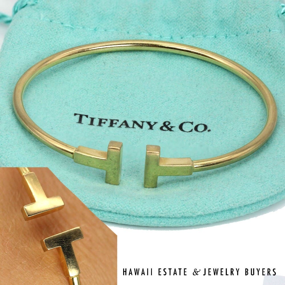 Tiffany & Co 18K Yellow Gold Tiffany T Wire Bracelet SIZE 5.75 w/ Pouch #2679-04