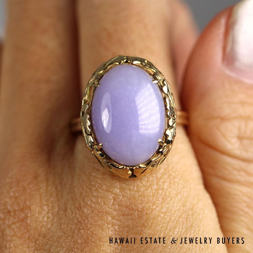 Ming's Lavender Jade 14K Yellow Gold Ring Size 9 - Image 3
