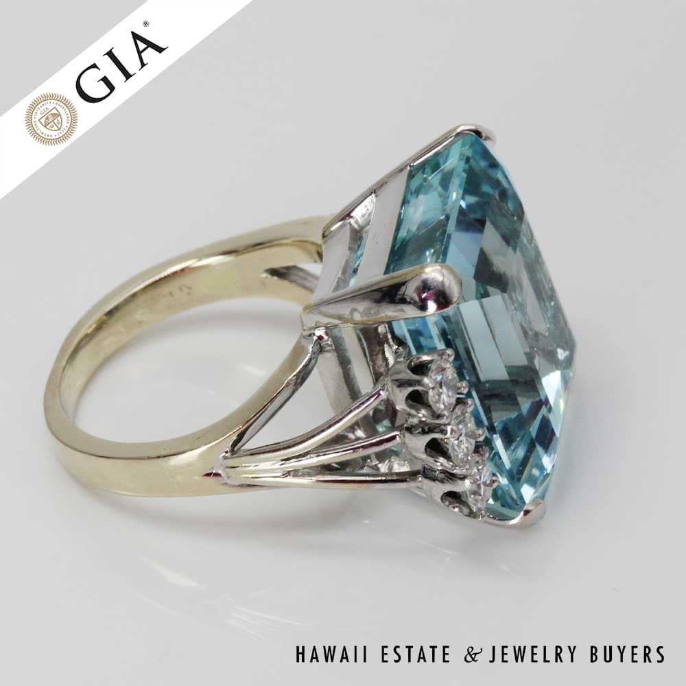 GIA 14.1g 14KWG 24.28ct AQUAMARINE AND 1ctw DIAMOND RING SIZE 7.5 - Image 10