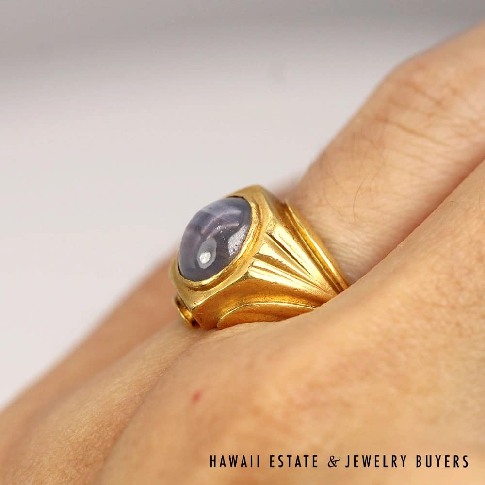 5ct Blue Star Sapphire 22K Yellow Gold 9.2g Ring Size 7 - Hawaii