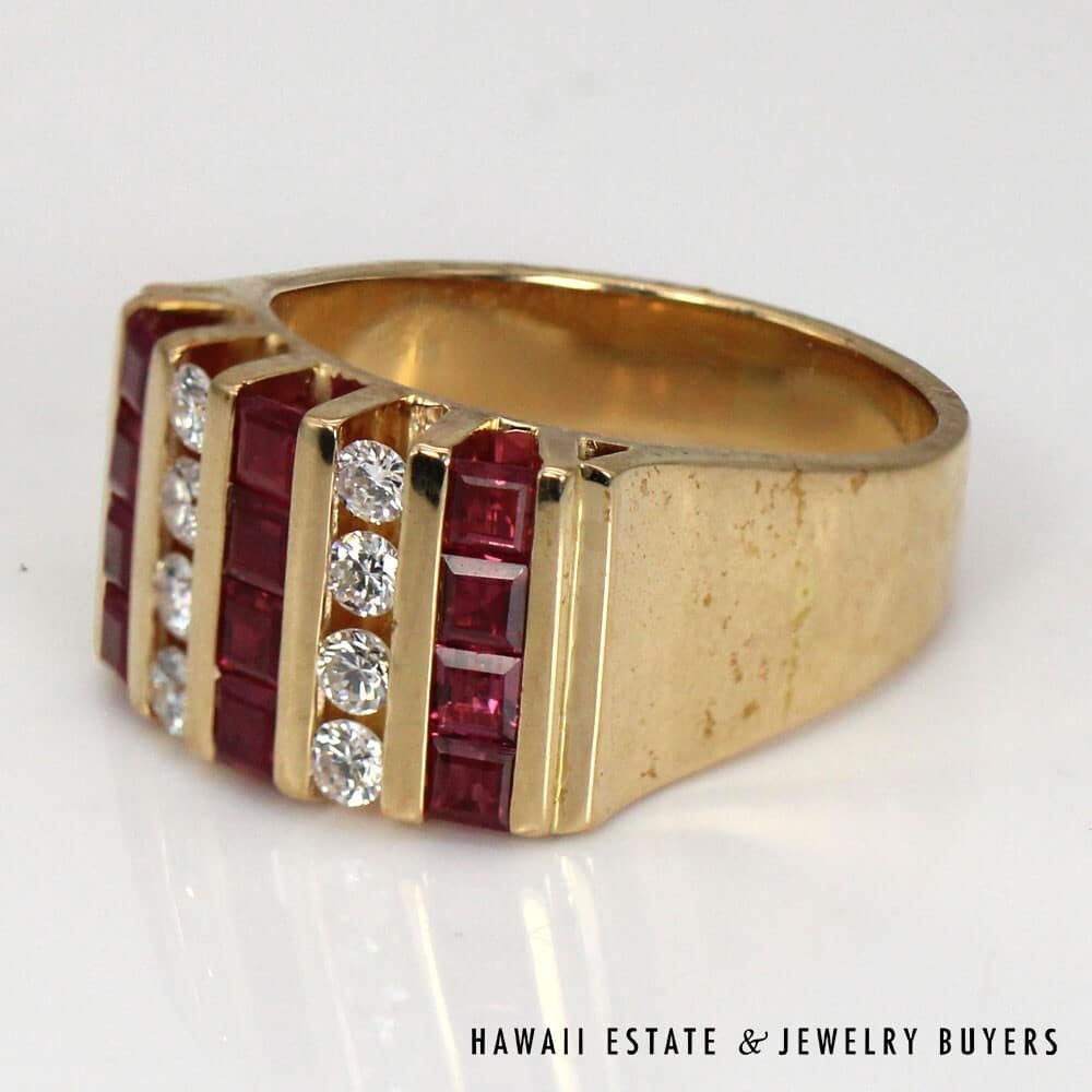 14K Yellow Gold Ruby and Diamond Channel Set Ring SIZE 7.5 #SC021722-01 - Image 3