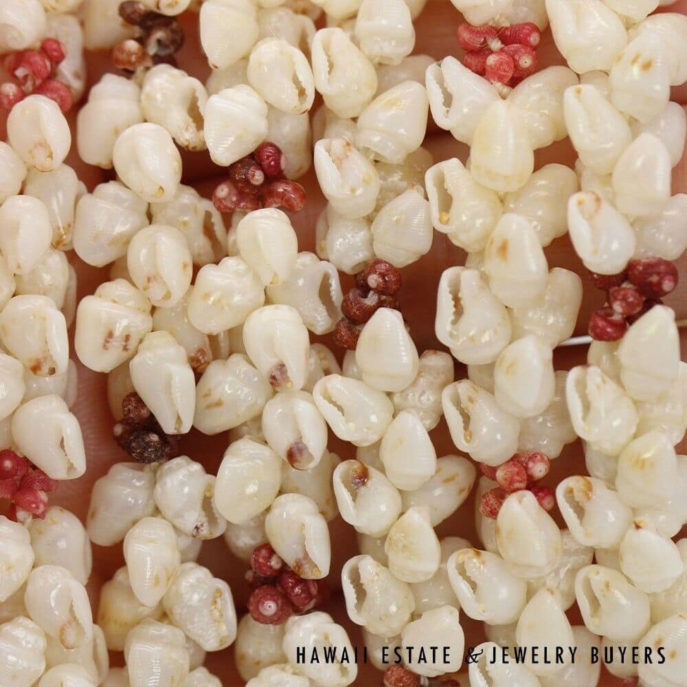 Three-Strand Ni'ihau Shell Lei and Earrings Set: Roselani 36 inches #HC070122-06 - Image 11