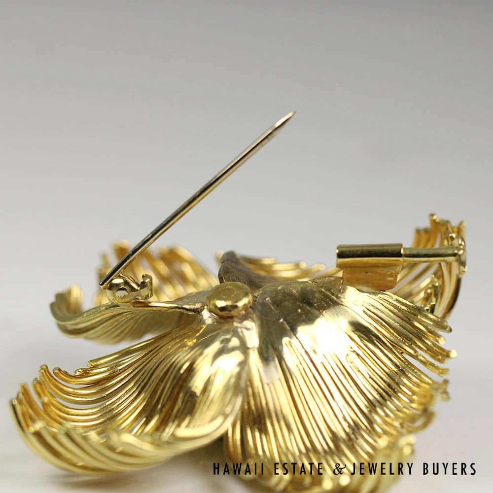 2ctw Emerald Hand Fabricated Flower 41.4g 18K Yellow Gold Brooch - Image 2