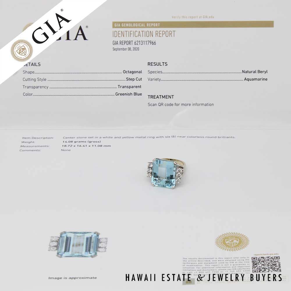 GIA 14.1g 14KWG 24.28ct AQUAMARINE AND 1ctw DIAMOND RING SIZE 7.5 - Image 12