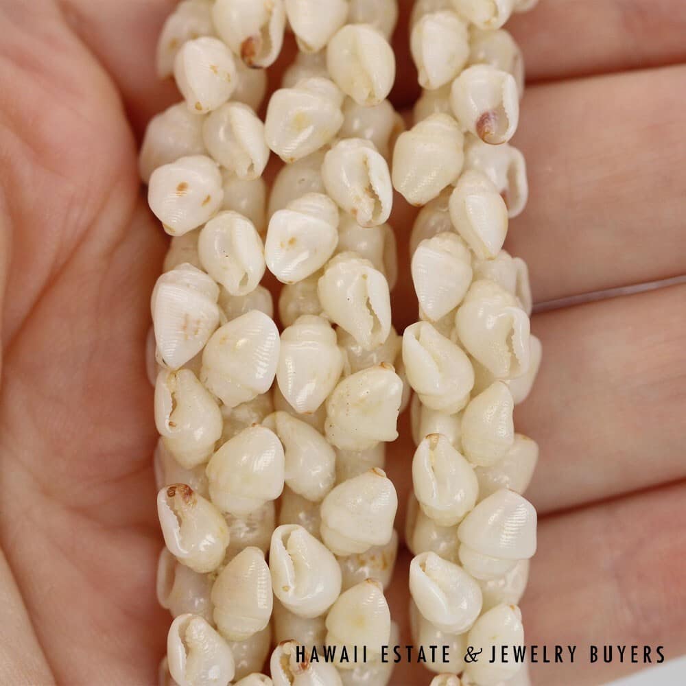 Three Strand Ni'ihau Shell Lei: Pikake Momi Ke'oke'o 39 inches #2955-03 - Image 9