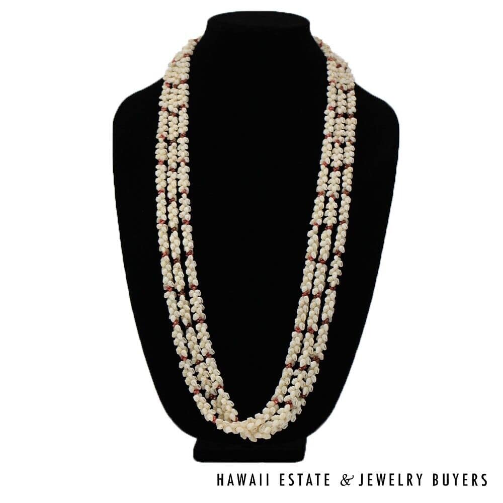 Three-Strand Ni'ihau Shell Lei and Earrings Set: Roselani 36 inches #HC070122-06 - Image 3