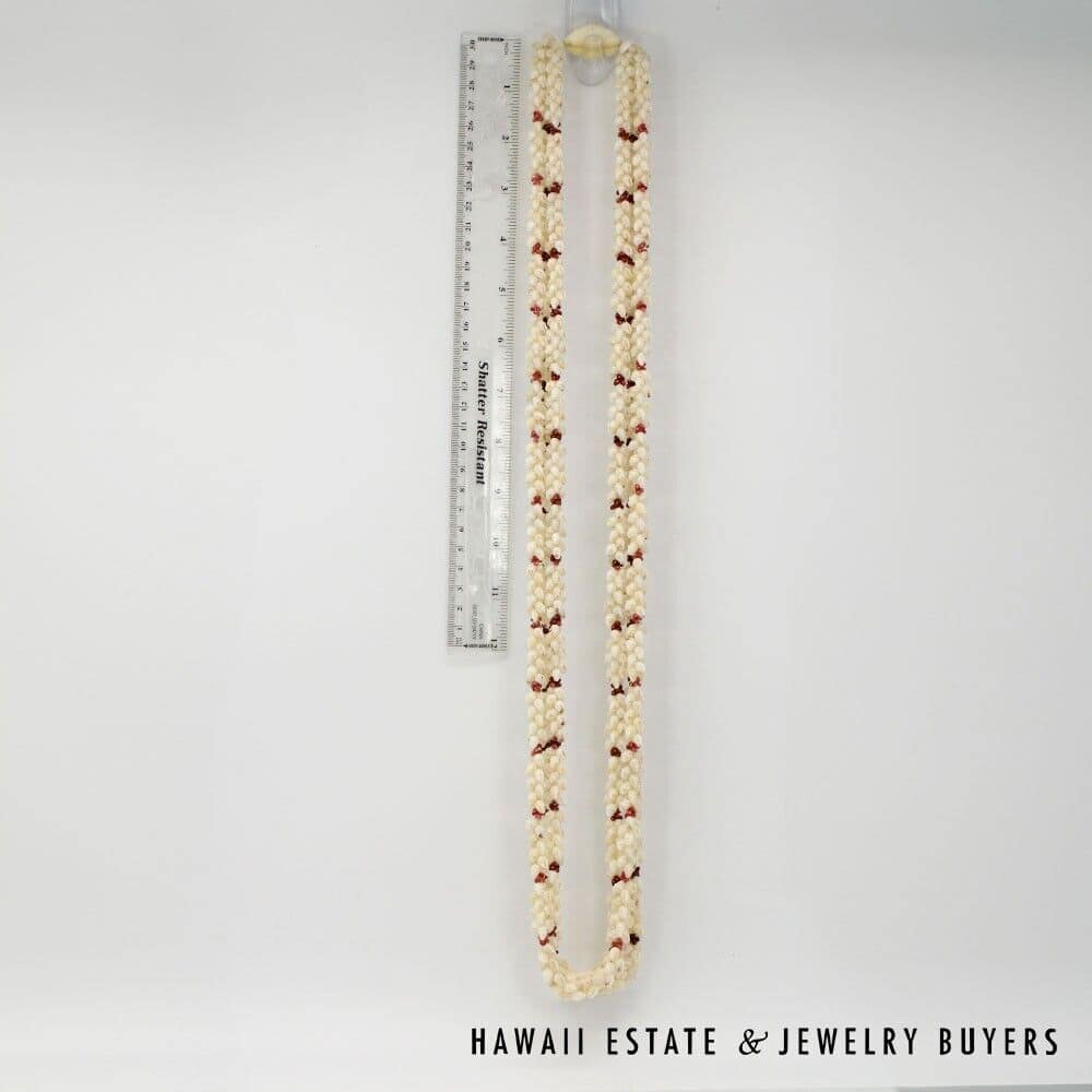 Three-Strand Ni'ihau Shell Lei and Earrings Set: Roselani 36 inches #HC070122-06 - Image 4