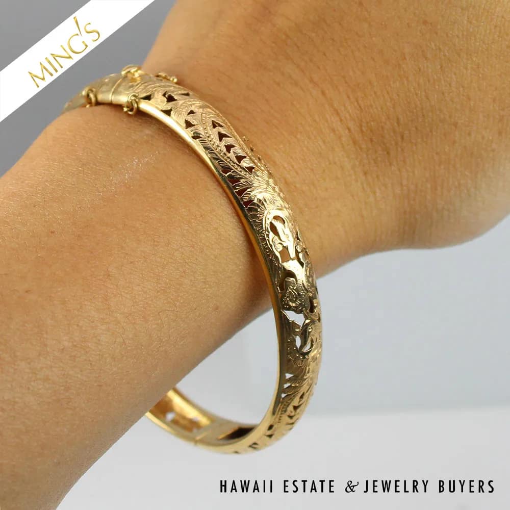 MING'S PHOENIX HINGED BANGLE 15.8g 14K YELLOW GOLD BRACELET - Image 2