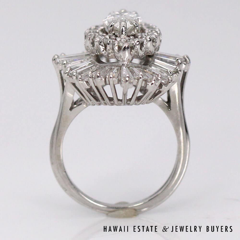 Platinum 3.25ctw Marquis Diamond Ballerina Ring SIZE 4.5 #DH0224-01 - Image 6