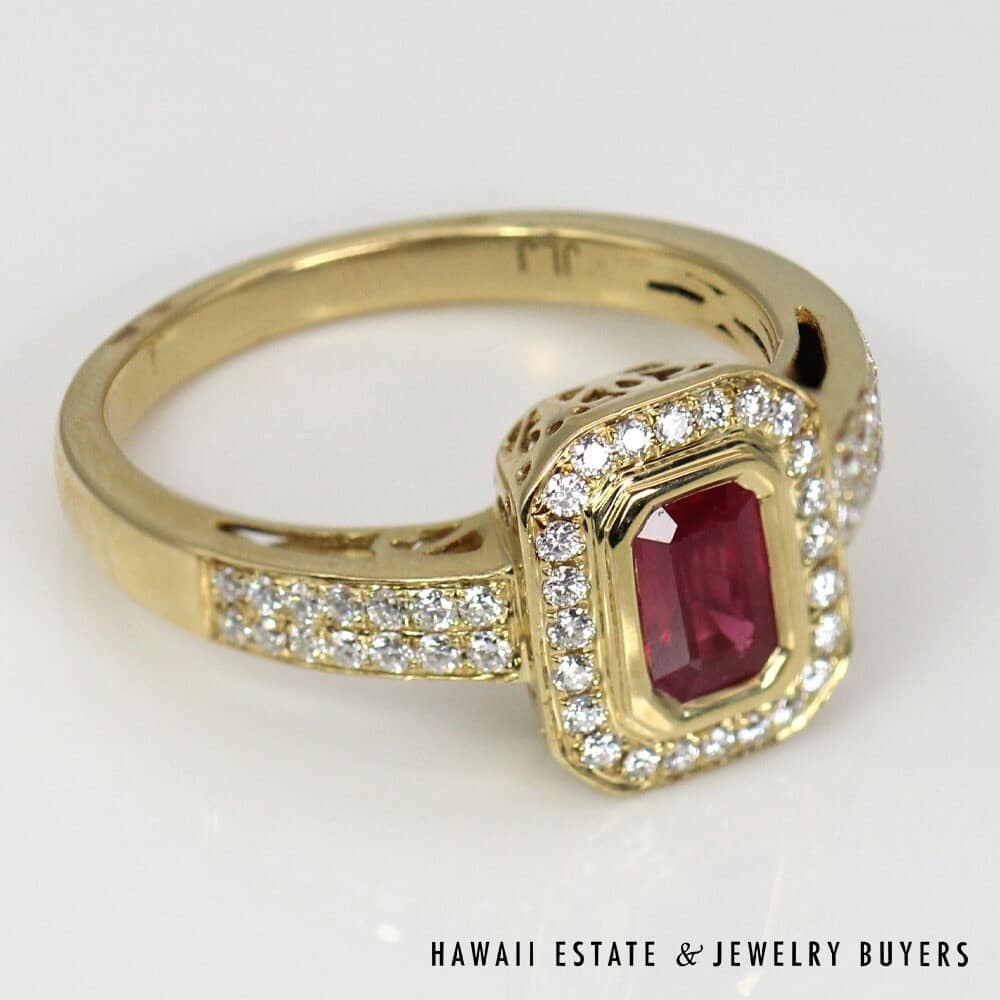070821-4114K Yellow Gold Emerald Cut Ruby and Diamond Ring SIZE 7.5 #070821-41 - Image 2