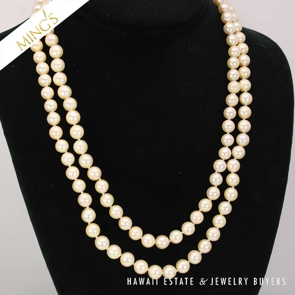 Ming's Double Strand Cultured Pearls 7.5-8mm with 14K White Gold Clasp, 20/21" - Image 3