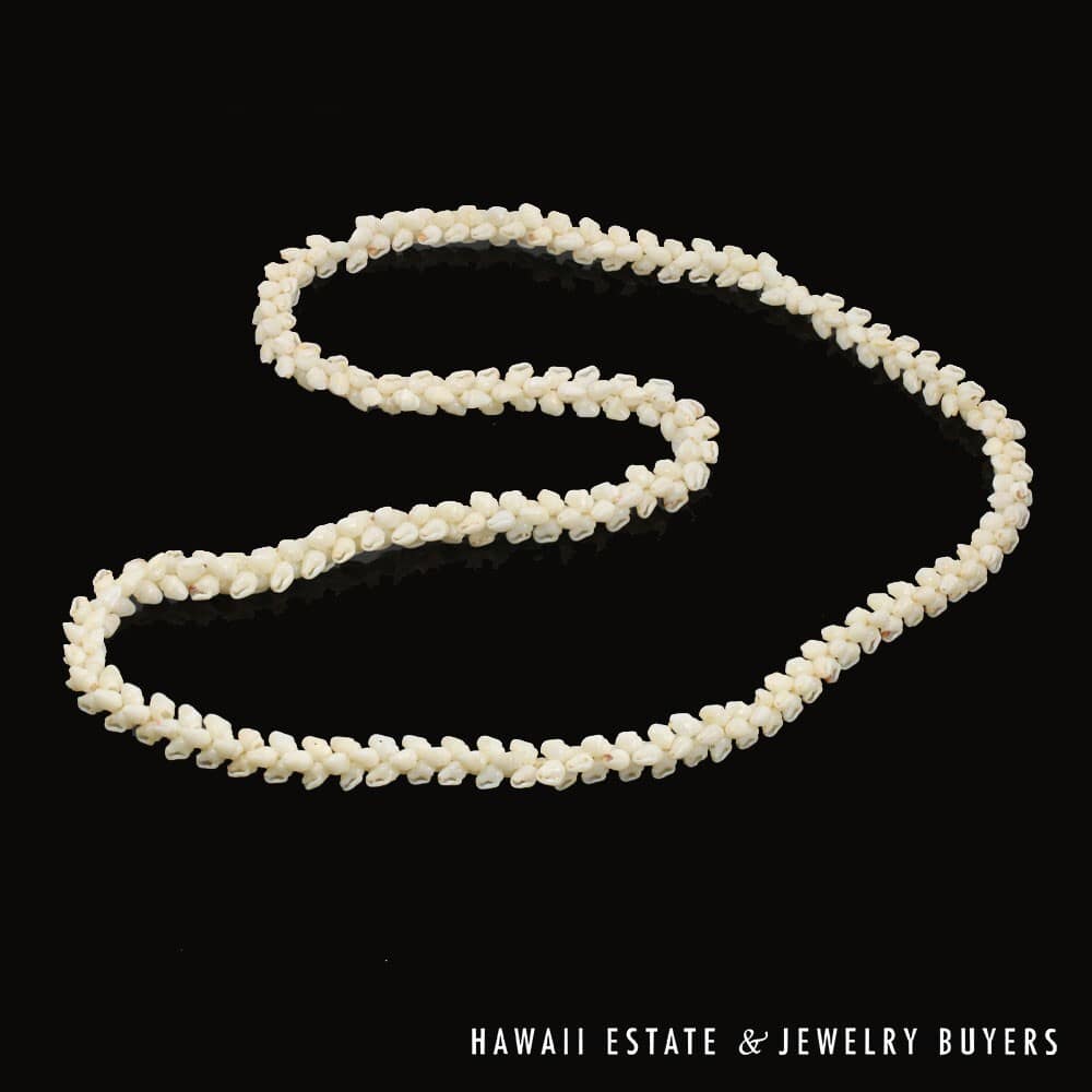 Single Strand Ni'ihau Shell Lei: Pikake Momi Ke'oke'o 30 inches #2723-01