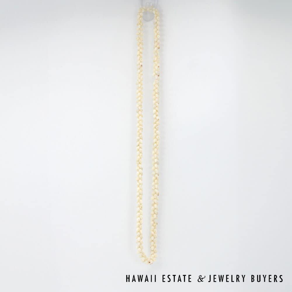 Single Strand Ni'ihau Shell Lei: Pikake Momi Ke'oke'o 30 inches #2723-01 - Image 3