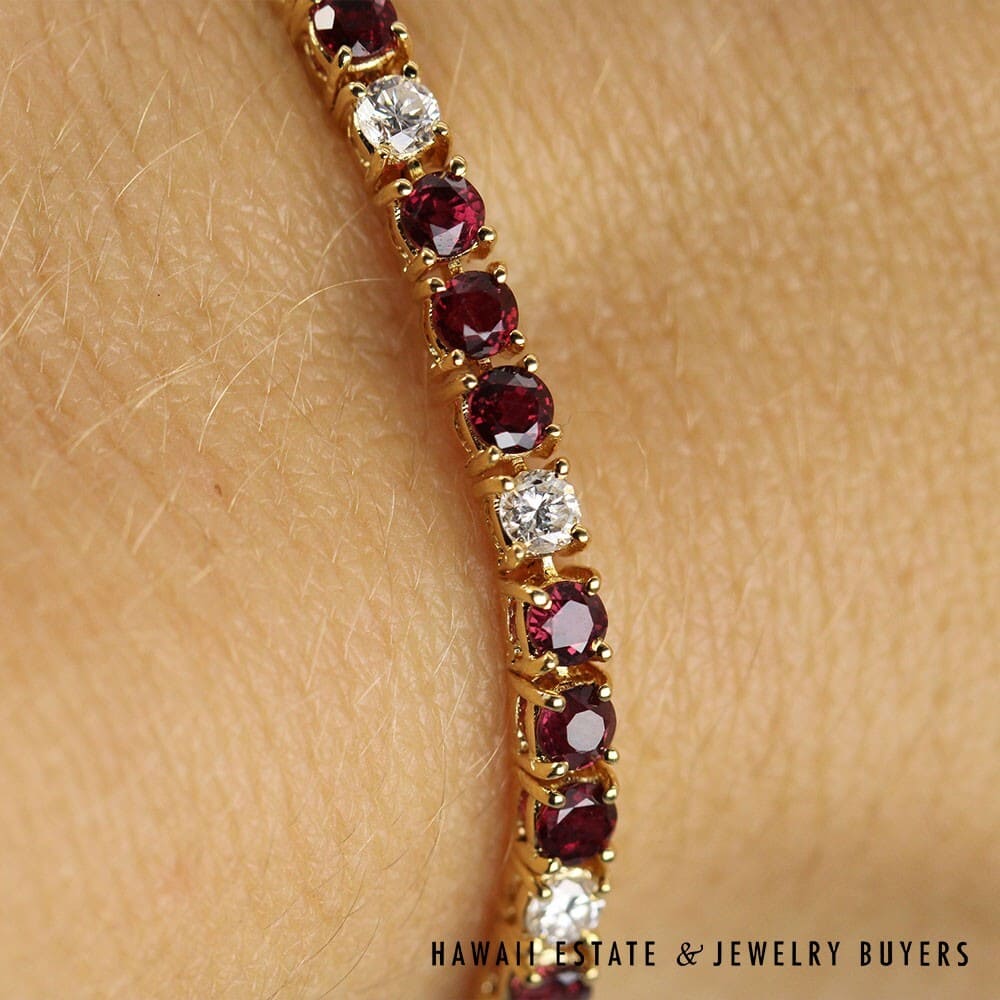 14K Yellow Gold Diamond and Ruby Tennis Bracelet SIZE 6.25 #071122-01 - Image 9