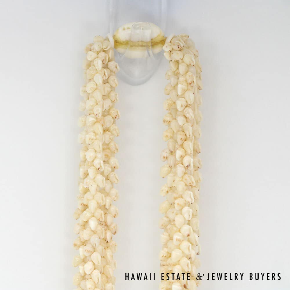 Three Strand Ni'ihau Shell Lei: Pikake Momi Lenalena 38 inches #2472-01 - Image 5