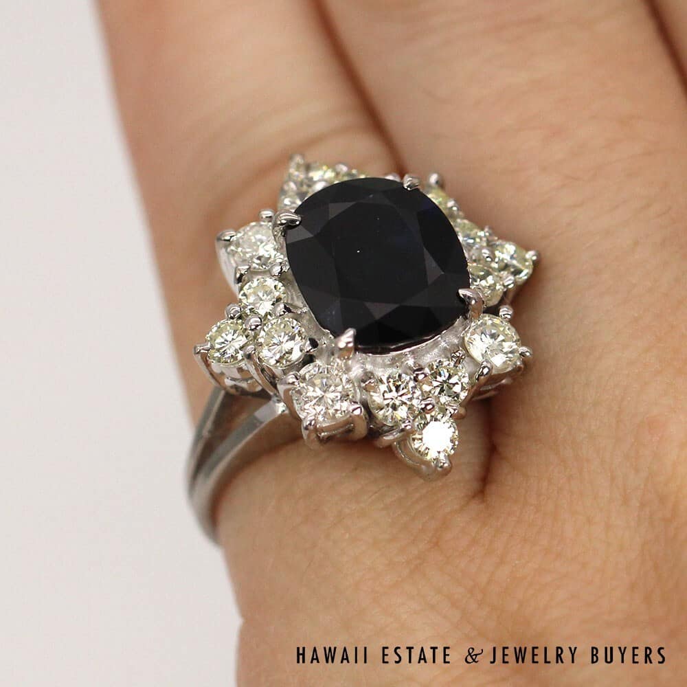 14K White Gold Thai Sapphire and Diamond Ring SIZE 4 #2827-19