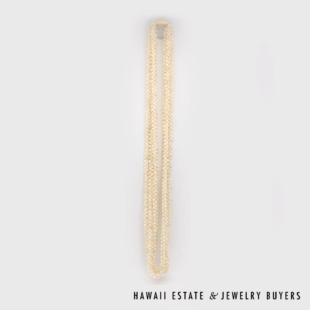 Ni’ihau Shell Lei: Triple Strand White Momi 41 inch Lei - Image 11