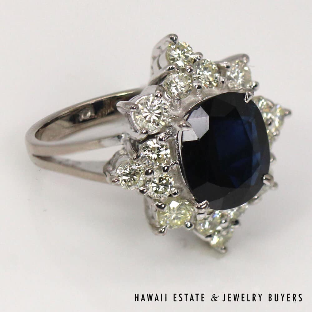 14K White Gold Thai Sapphire and Diamond Ring SIZE 4 #2827-19 - Image 5