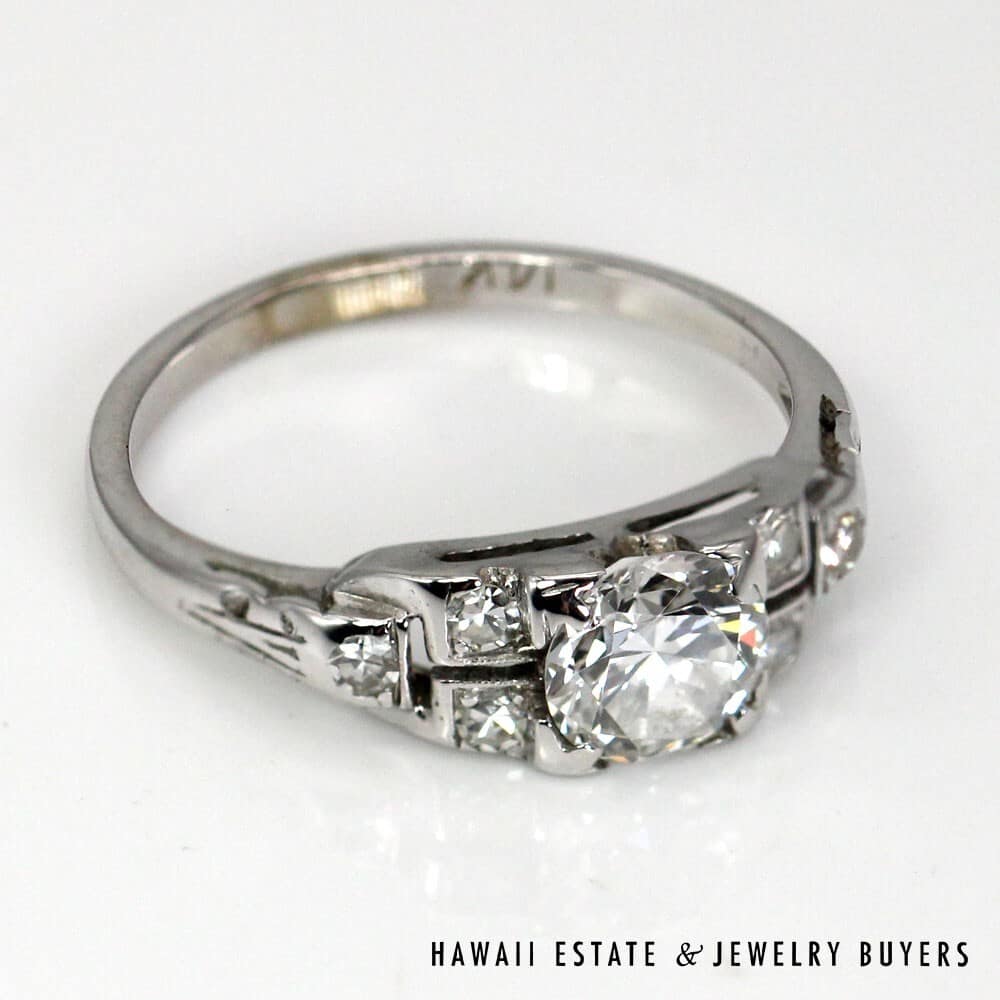 1920s 14K White Gold & Old European Diamond Engagement Ring SIZE 4.5 #2809-01 - Image 4