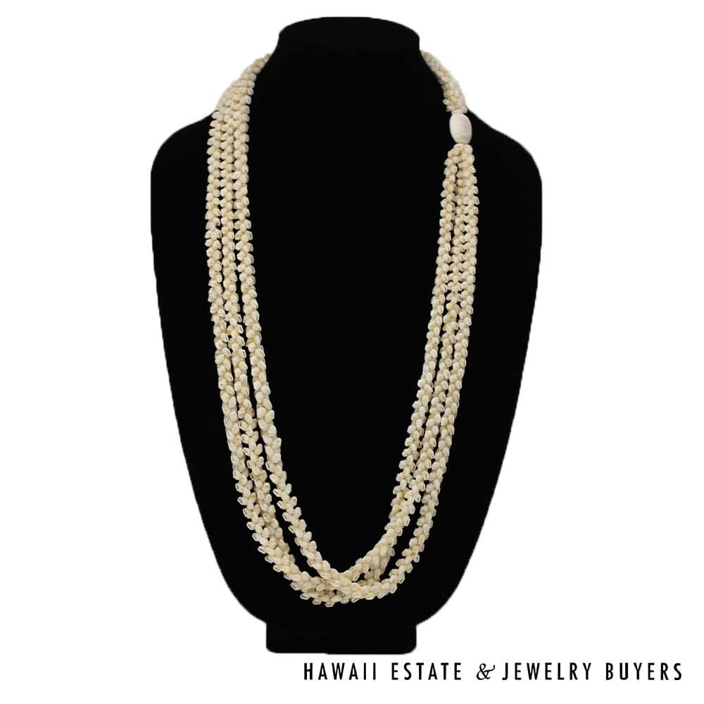 Three Strand Ni'ihau Shell Lei: Pikake Momi Lenalena 38 inches #2472-01 - Image 2