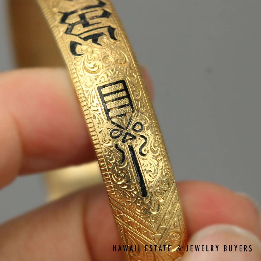 Vintage 35.5g 14K Yellow Gold Mahealani Kāhili Hawaiian Bracelet