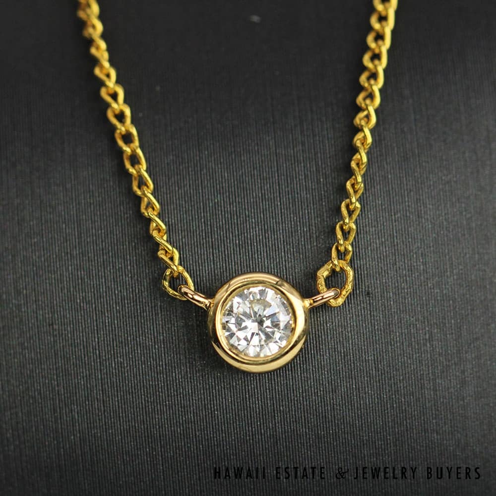 0.33ct Round Diamond Bezel Set 22K Yellow Gold Necklace 16" - Image 2