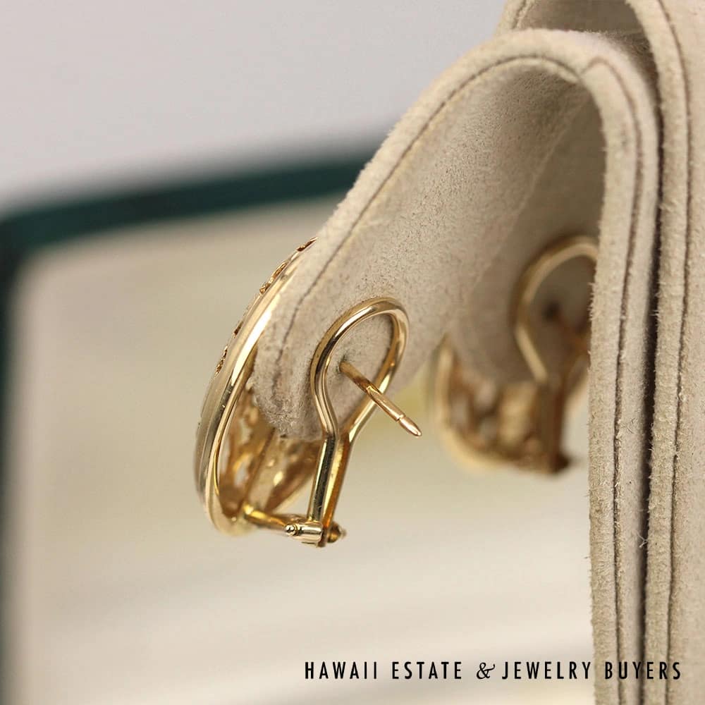 Ming's Hawaii Bird in Plum Oval Pierced Omega Clip Earrings w/ Box - Image 3