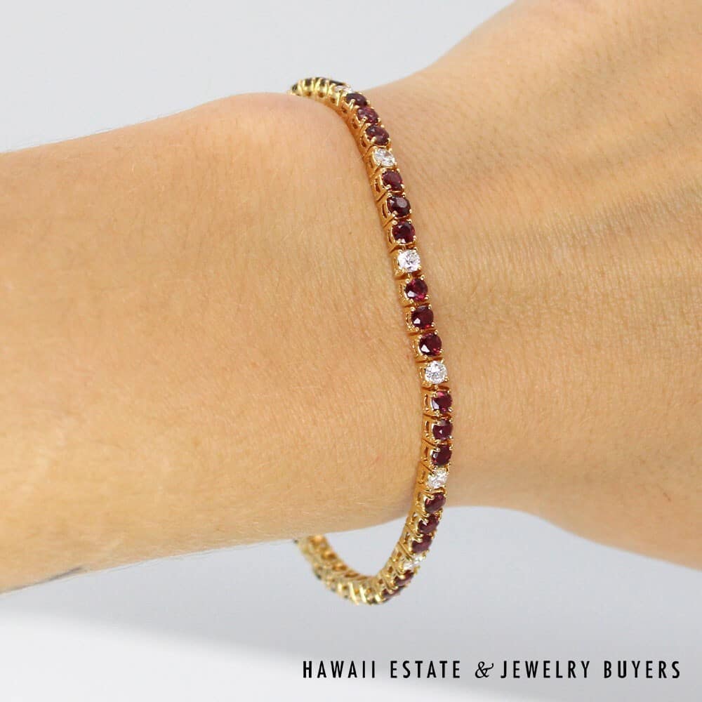 14K Yellow Gold Diamond and Ruby Tennis Bracelet SIZE 6.25 #071122-01 - Image 10