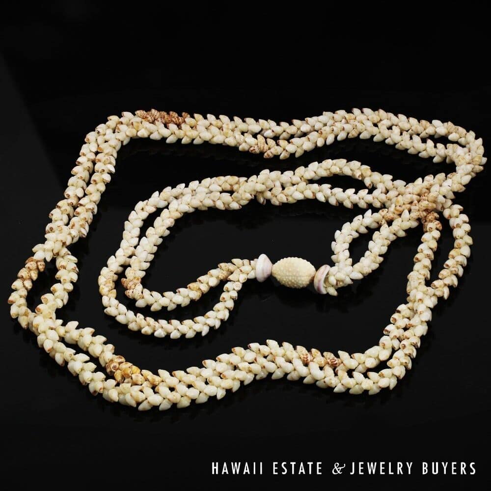 Double Strand Ni'ihau Shell Lei: Pikake Momi 51 inches #SC2017-01