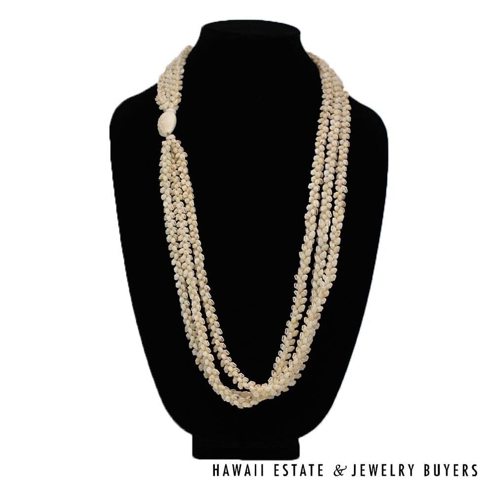 Three Strand Ni'ihau Shell Lei: Pikake Momi Lenalena 36 inches #2778-15