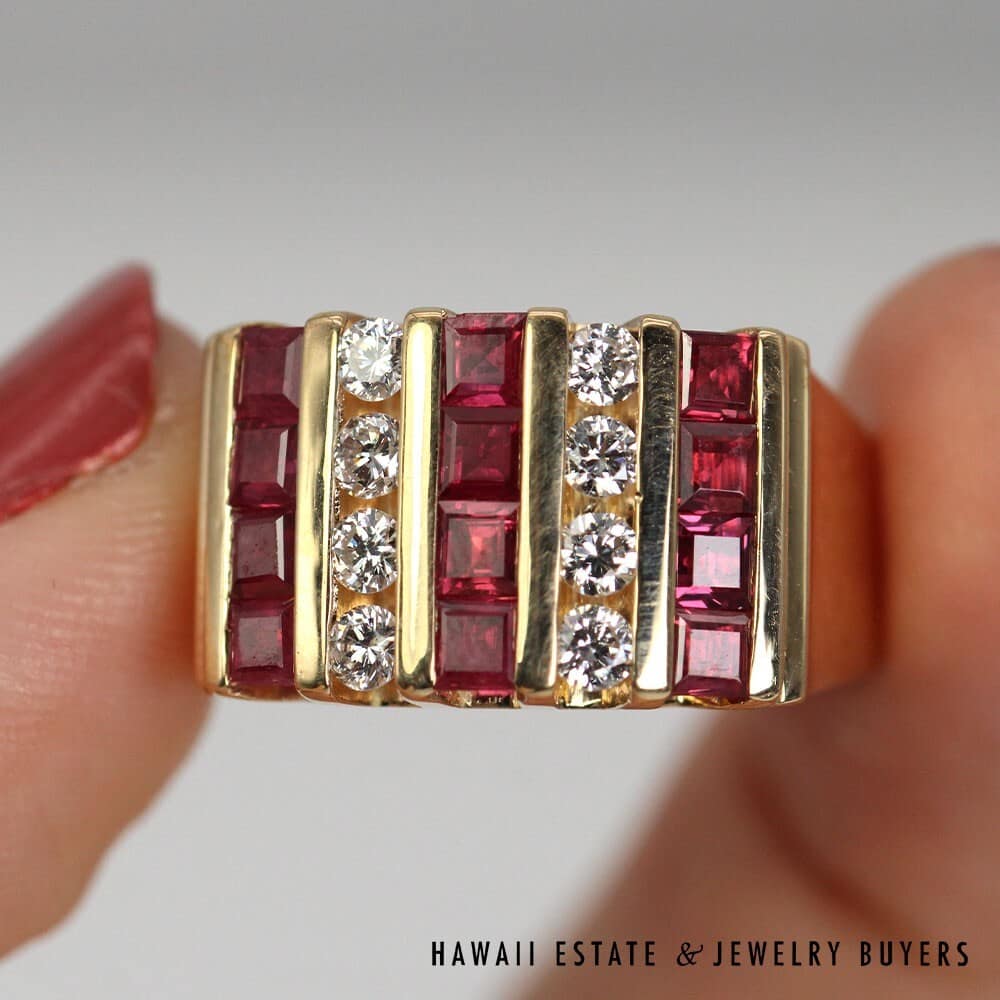 14K Yellow Gold Ruby and Diamond Channel Set Ring SIZE 7.5 #SC021722-01 - Image 10