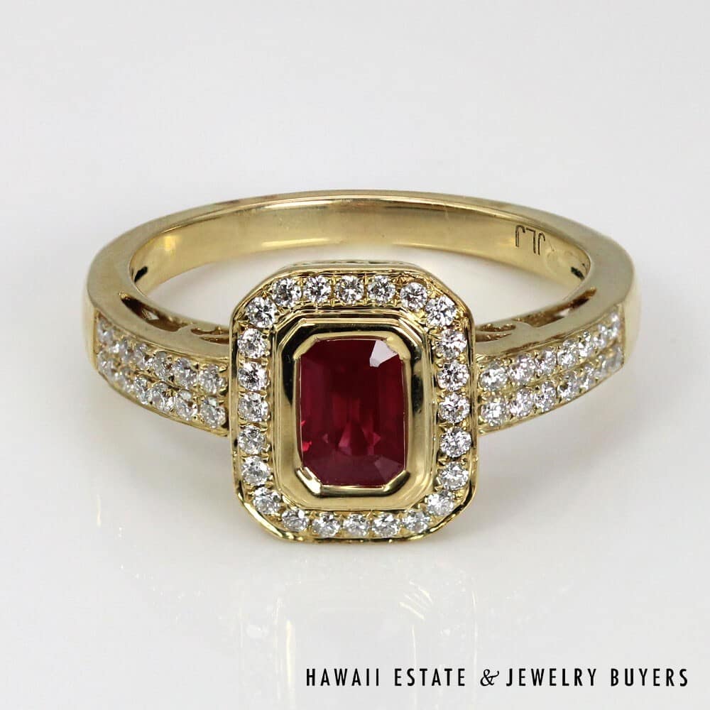070821-4114K Yellow Gold Emerald Cut Ruby and Diamond Ring SIZE 7.5 #070821-41