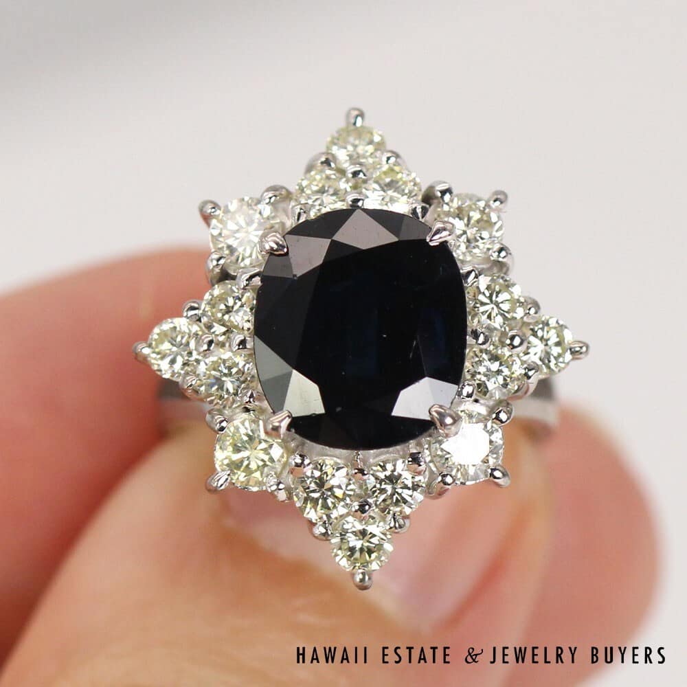 14K White Gold Thai Sapphire and Diamond Ring SIZE 4 #2827-19 - Image 4