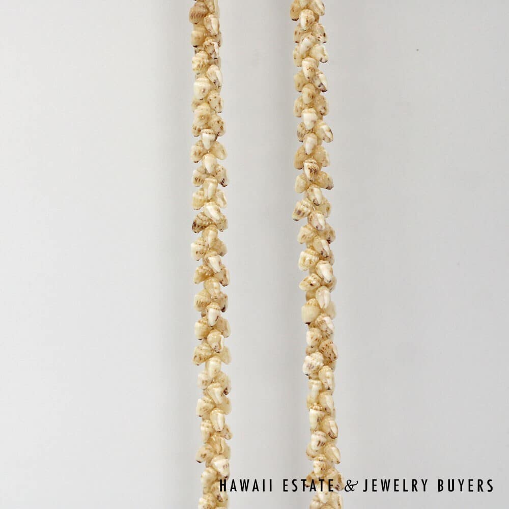 Single-Strand Ni'ihau Shell Lei: Pikake Momi Lenalena 62 inches #2778-19 - Image 5