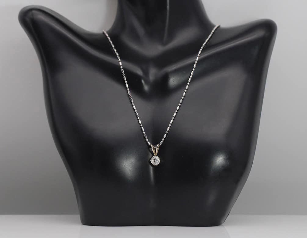 4.2g 14KWG 0.72ct I1/HI DIAMOND PENDANT ON 16" 1.3mm BEAD & BAR CHAIN - Image 5