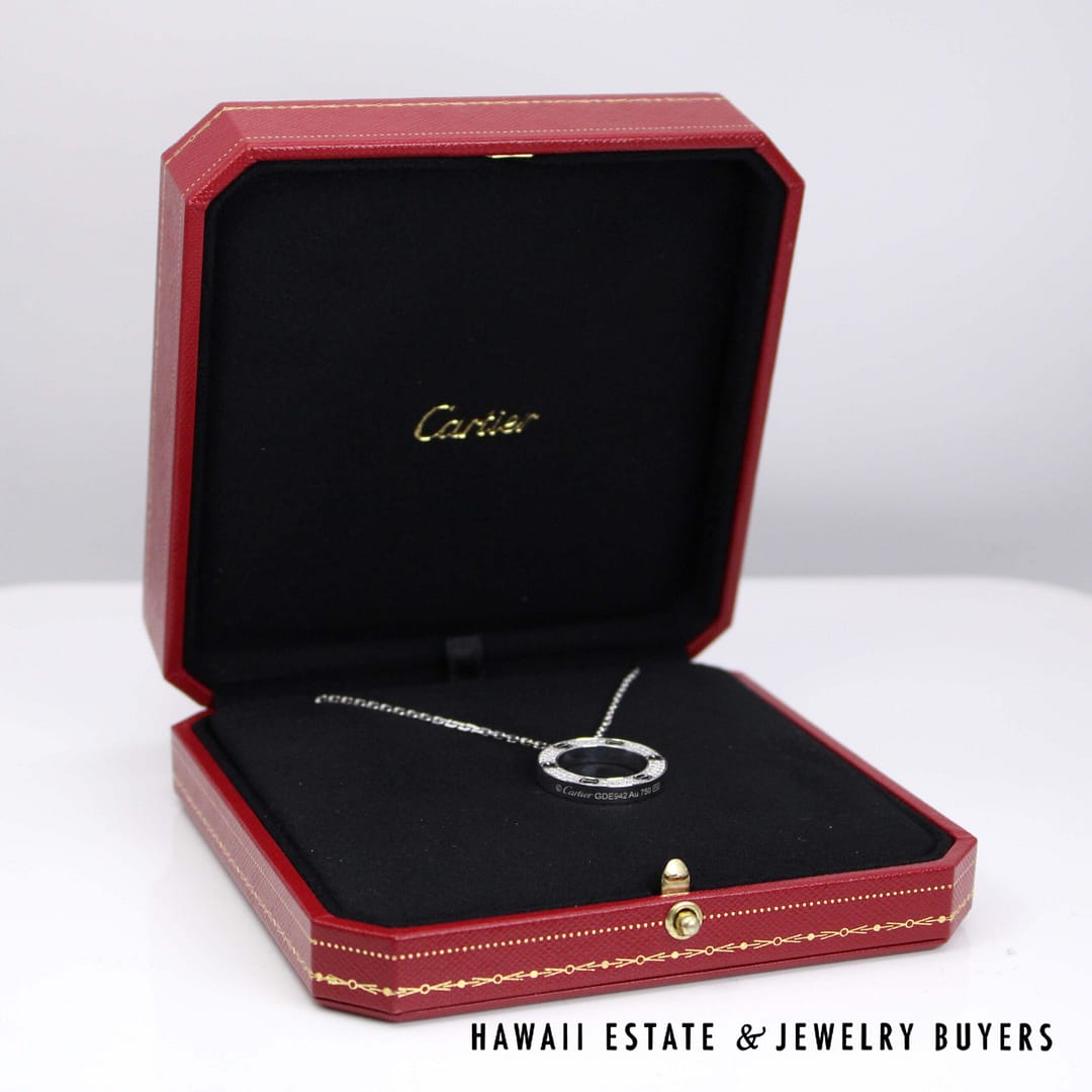 Cartier Love 0.34ctw Diamond Pave 18K White Gold Necklace 16