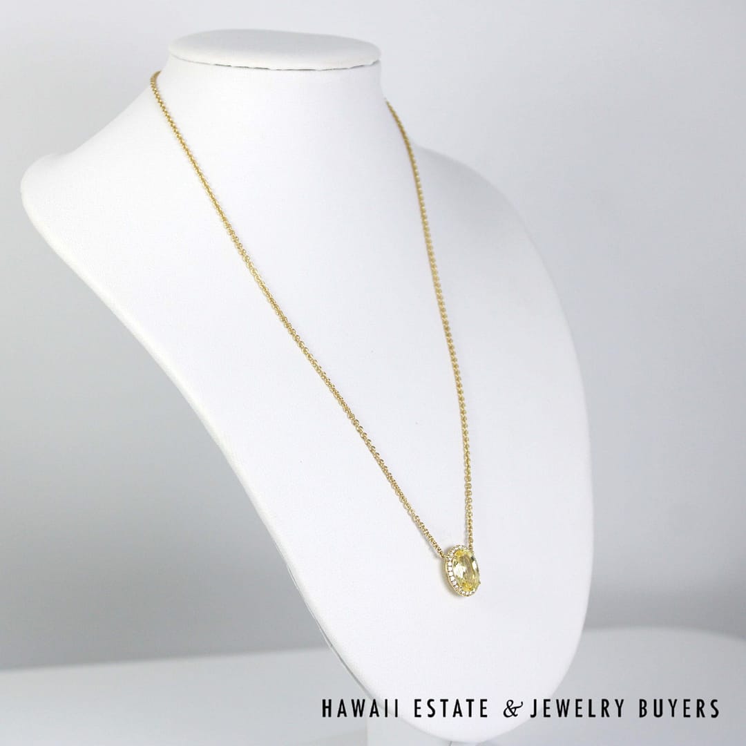 GIA 3ct Yellow Sapphire 0.13ctw Diamond 14K Yellow Gold Diamond Pendant & Necklace - Image 3