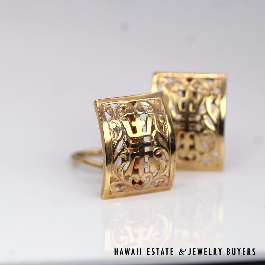 Mings Rectangle Shou 14K Yellow Gold Pierced Earrings with Omega Clips - Image 4