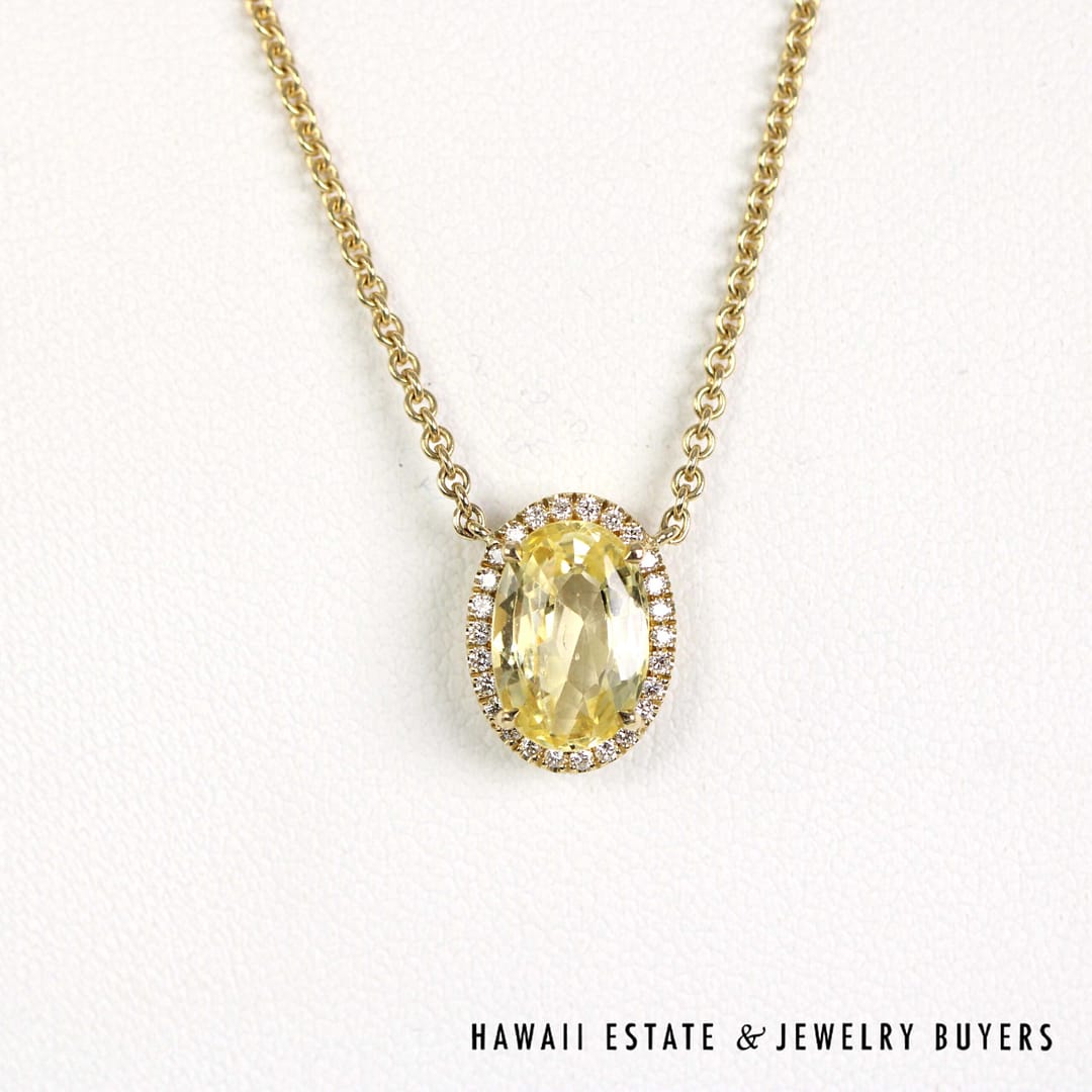 GIA 3ct Yellow Sapphire 0.13ctw Diamond 14K Yellow Gold Diamond Pendant & Necklace - Image 5