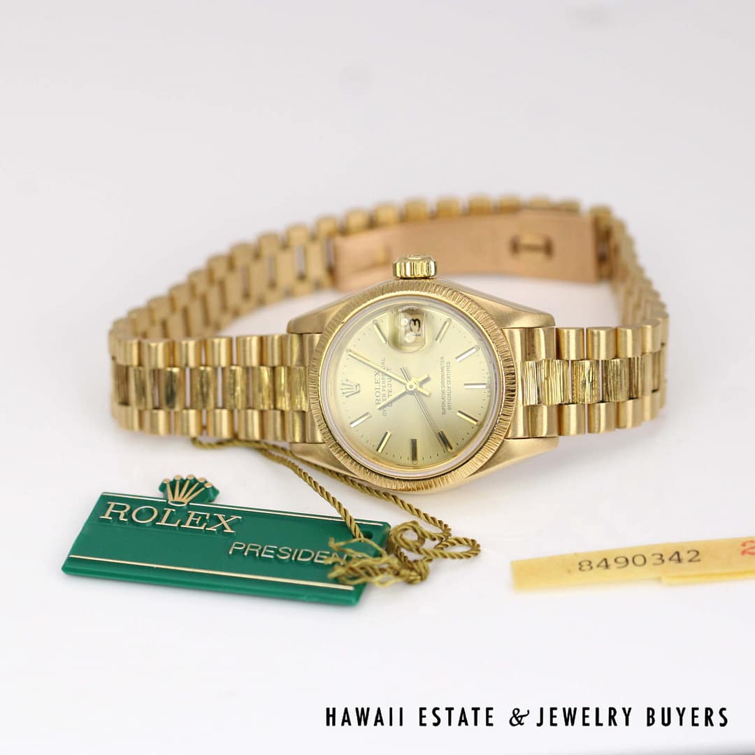 Rolex Ladies 18K Yellow Gold President Watch Bark Bracelet Ref. 69278 with Box 1984 - Image 3