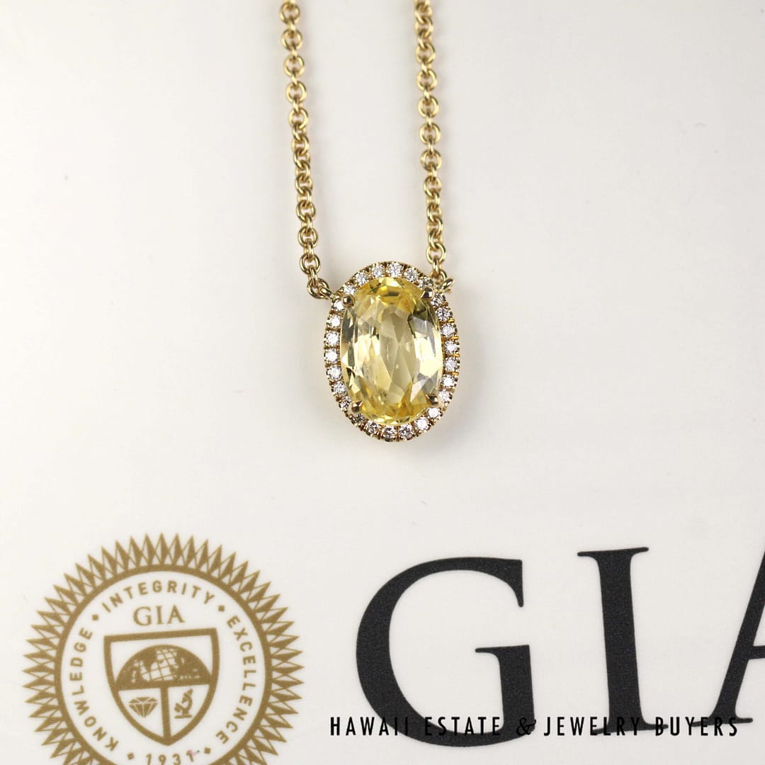 GIA 3ct Yellow Sapphire 0.13ctw Diamond 14K Yellow Gold Diamond Pendant & Necklace - Image 6
