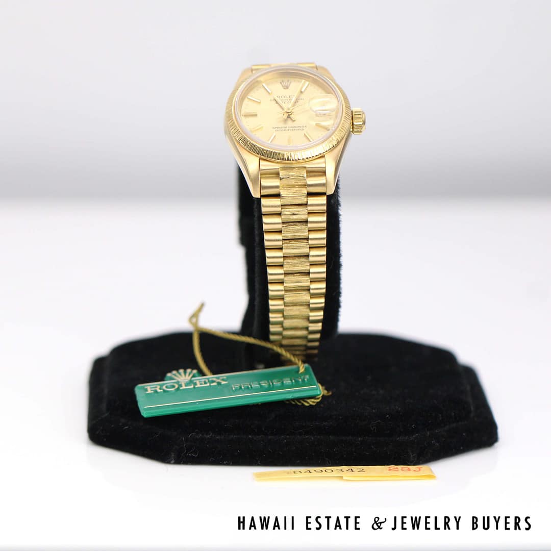 Rolex Ladies 18K Yellow Gold President Watch Bark Bracelet Ref. 69278 with Box 1984 - Image 5