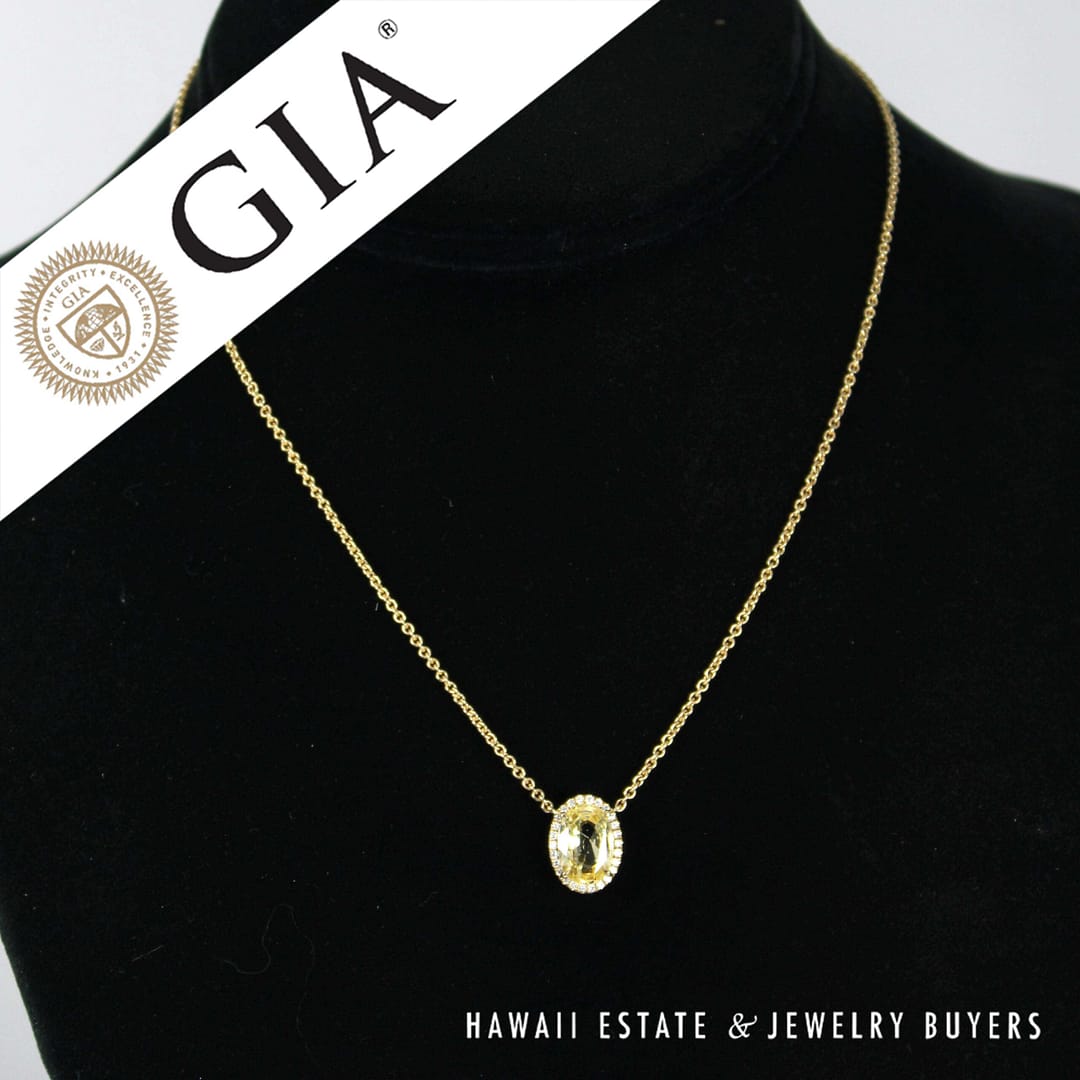 GIA 3ct Yellow Sapphire 0.13ctw Diamond 14K Yellow Gold Diamond Pendant & Necklace - Image 2